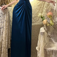 Elegant Mermaid V Neck Satin Sequin Without Sleeves Long Prom Dress, Evening Dress C6689