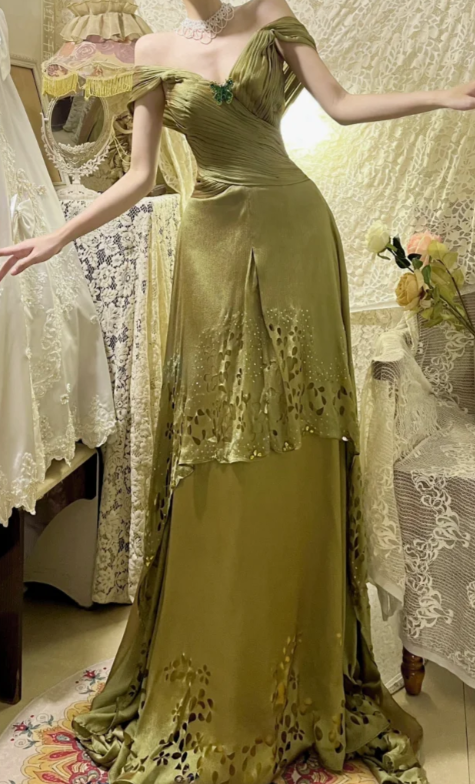 Chic A Line V Neck Satin Hollow Without Sleeves Long Prom Dress, Evening Dress C6690