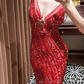 Luxurious Mermaid V Neck Red Sequin Beaded Without Sleeves Long Prom Dress, Evening Dress C6694