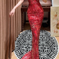 Luxurious Mermaid V Neck Red Sequin Beaded Without Sleeves Long Prom Dress, Evening Dress C6694