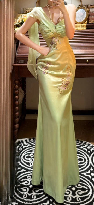 Classy Mermaid Spaghetti Straps Satin Without Sleeves Long Prom Dress, Evening Dress C6695