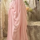 Sweet Pink A Line One Shoulder Chiffon Applique Without Sleeves Long Prom Dress, Evening Dress C6696