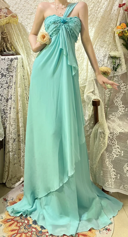 Pretty A Line One Shoulder Chiffon Without Sleeves Long Prom Dress, Evening Dress C6698