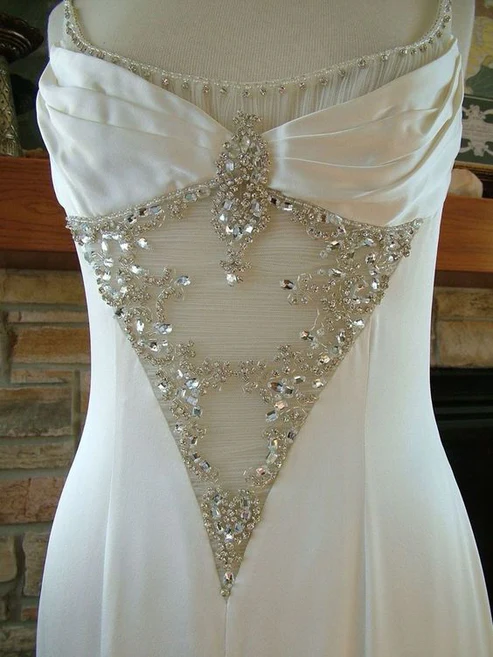 White Mermaid Spaghetti Straps Satin Beaded Without Sleeves Long Prom Dress, Evening Dress C6700