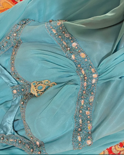 Robe de bal longue sirène en satin et mousseline, ornée de sequins et de perles, sans manches, référence C6704