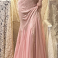 Robe de bal longue rose sirène en mousseline et dentelle, col en V, sans manches, référence C6705