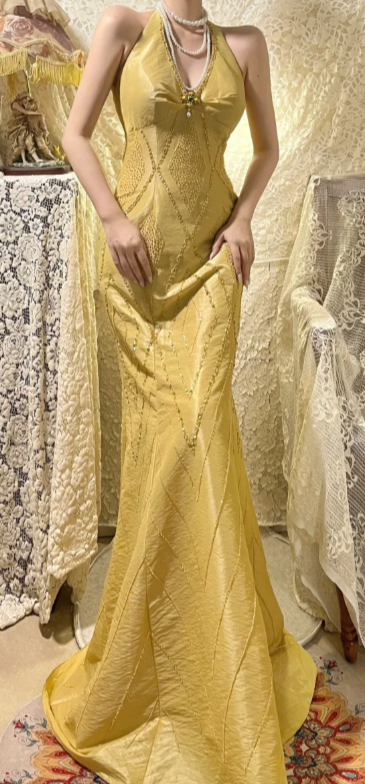 Formal Mermaid Halter Satin Sequin Beaded Without Sleeves Long Prom Dress, Evening Dress C6706