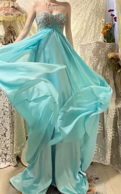 Chic A Line Sweetheart Chiffon Sequin Beaded Without Sleeves Long Prom Dress, Evening Dress C6708