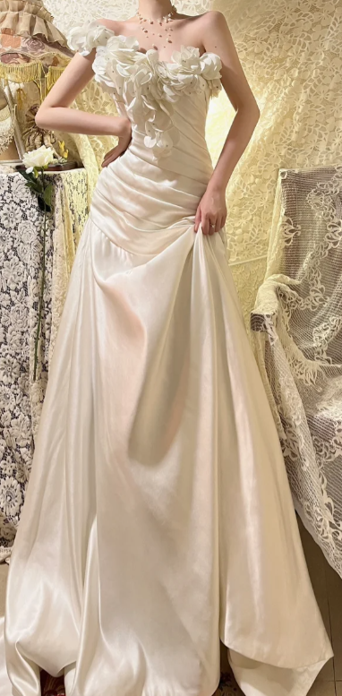 Charming Mermaid One Shoulder Pleated Satin Without Sleeves Long Prom Dress, Evening Dress C6711