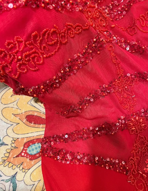 Sexy Red Mermaid Spaghetti Straps Chiffon Sequin Beaded Without Sleeves Long Prom Dress, Evening Dress C6712