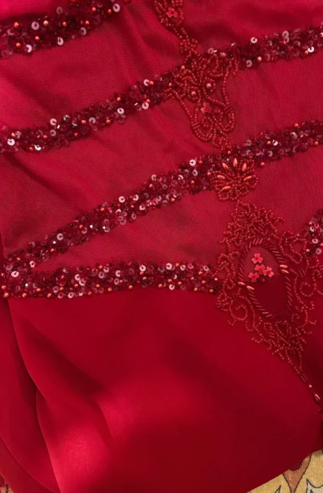 Sexy Red Mermaid Spaghetti Straps Chiffon Sequin Beaded Without Sleeves Long Prom Dress, Evening Dress C6712