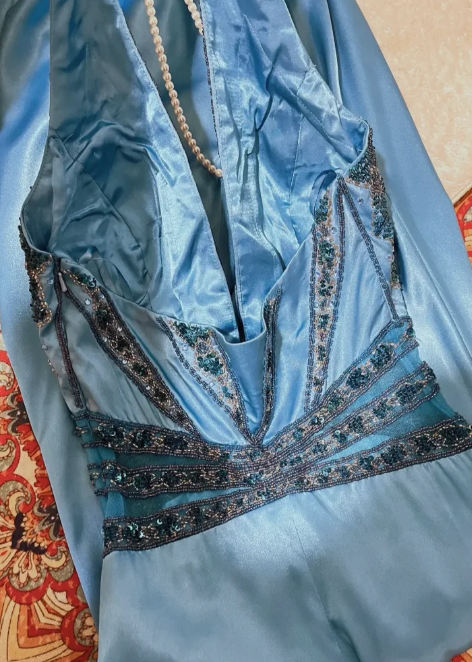 Classy Mermaid Halter V Neck Satin Sequin Beaded Backless Without Sleeves Long Prom Dress, Evening Dress C6713