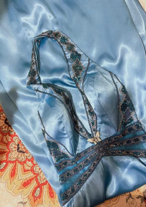 Classy Mermaid Halter V Neck Satin Sequin Beaded Backless Without Sleeves Long Prom Dress, Evening Dress C6713