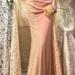 Charming Mermaid V Neck Satin Lace Beaded Without Sleeves Long Prom Dress, Evening Dress C6716