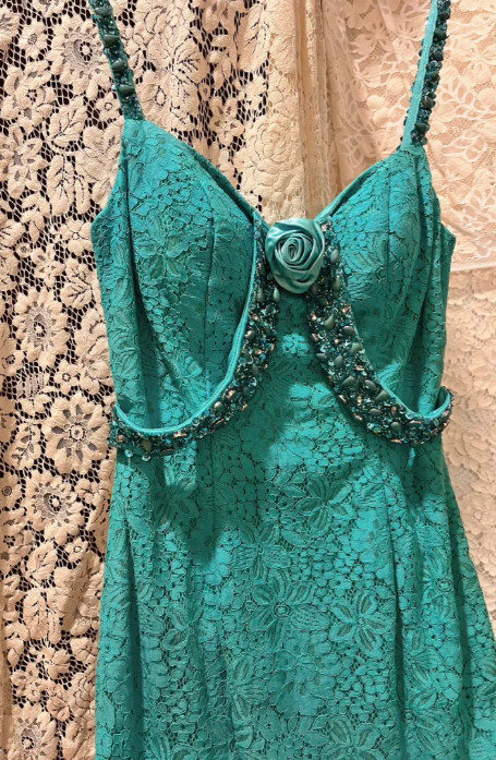 Chic Mermaid Spaghetti Straps Tulle Lace Beaded Without Sleeves Long Prom Dress, Evening Dress C6717