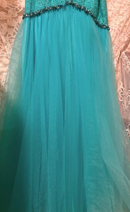 Chic Mermaid Spaghetti Straps Tulle Lace Beaded Without Sleeves Long Prom Dress, Evening Dress C6717