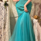 Chic Mermaid Spaghetti Straps Tulle Lace Beaded Without Sleeves Long Prom Dress, Evening Dress C6717