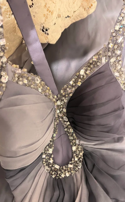 Gradient A Line Spaghetti Straps Chiffon Beaded Without Sleeves Long Prom Dress, Evening Dress C6718