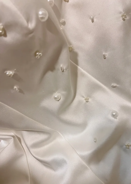 Robe de bal longue sirène à fines bretelles, en satin, mousseline et perles, sans manches, modèle C6719