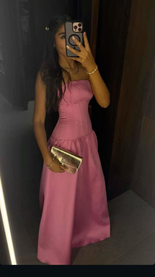 Pretty A Line Strapless Satin Long Prom Dress, Evening Dress C6721