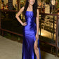 Chic Mermaid Strapless Satin Slit Long Prom Dress, Evening Dress C6725