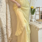 Robe de bal longue sirène jaune pastel en mousseline et dentelle, modèle C6732