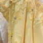 Robe de bal longue sirène jaune pastel en mousseline et dentelle, modèle C6732