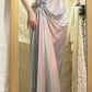 Robe de bal longue en satin et mousseline gris sirène à fines bretelles, robe de soirée C6734