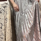 Robe de bal longue grise en satin à sequins et col en V, coupe trapèze, référence C6736