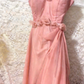 Robe de bal longue élégante en mousseline pêche à fines bretelles et coupe trapèze, référence C6737