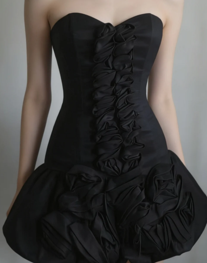 Cute Black A Line Sweetheart Satin Short Homecoming Dress 19th Birthday Outfits C6738