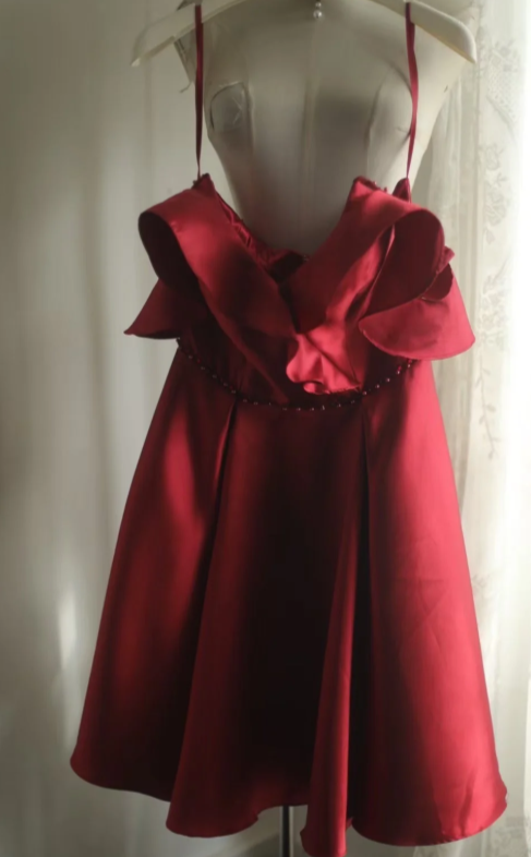 Pretty Burgundy A Line Spaghetti Straps Satin Short Homecoming Dress 19th Birthday Outfits C6739