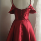 Pretty Burgundy A Line Spaghetti Straps Satin Short Homecoming Dress 19th Birthday Outfits C6739