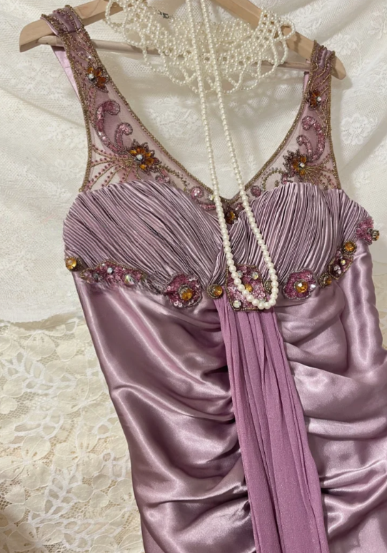 Robe de bal longue sirène charmante en satin et mousseline ornée de perles, robe de soirée C6742