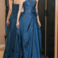Robe de bal longue élégante en satin plissé, coupe trapèze asymétrique, robe de soirée C6743