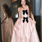 Robe de bal longue rose poudré sans bretelles en satin avec nœud, coupe trapèze, robe de soirée C6744