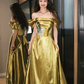 Robe de bal longue formelle en satin à sequins, coupe trapèze, épaules dénudées, référence C6747
