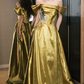 Robe de bal longue formelle en satin à sequins, coupe trapèze, épaules dénudées, référence C6747