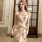 Robe de bal longue sirène plissée sans bretelles en satin fendue, robe de soirée C6759