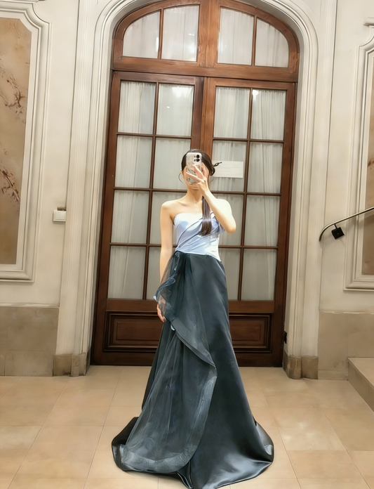Chic A Line Strapless Satin Long Prom Dress, Evening Dress C6771