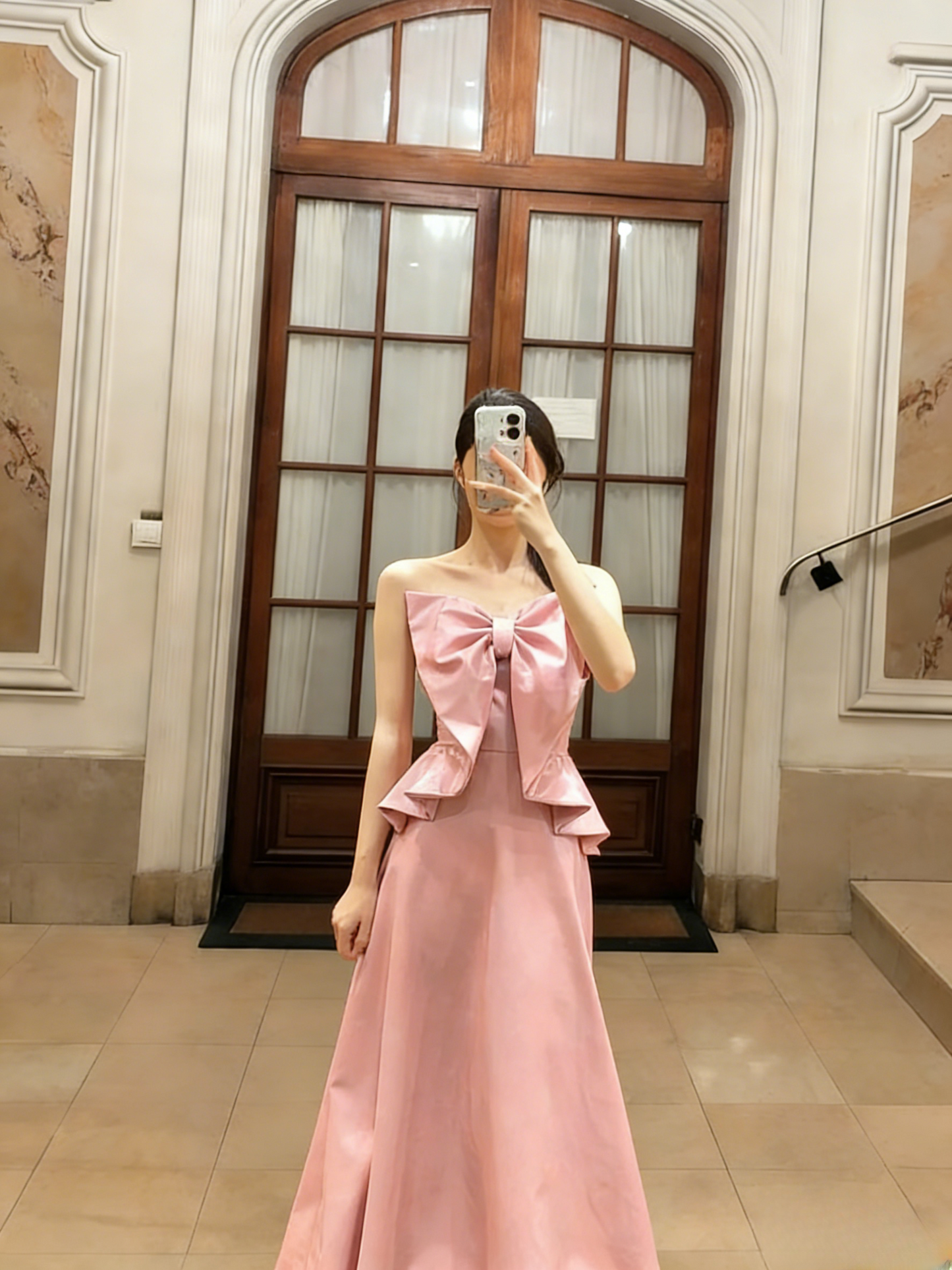 Pretty A Line Strapless Pink Satin Long Prom Dress, Evening Dress C6777
