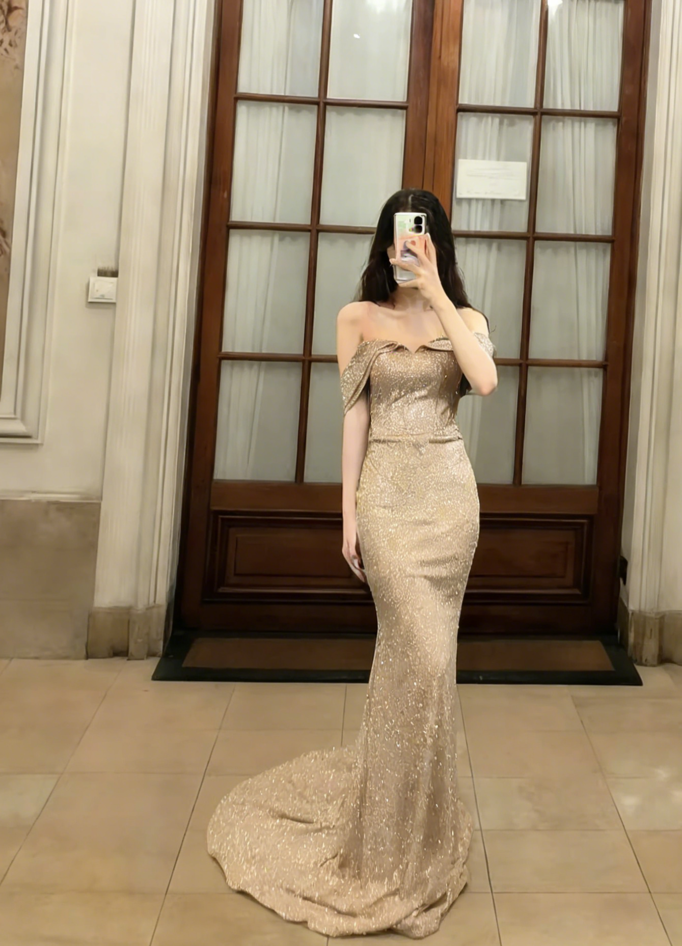 Robe de bal longue sirène sexy à épaules dénudées en satin et sequins, robe de soirée C6790