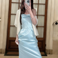 Pale Blue Mermaid Strapless Satin Long Prom Dress, Evening Dress C6822