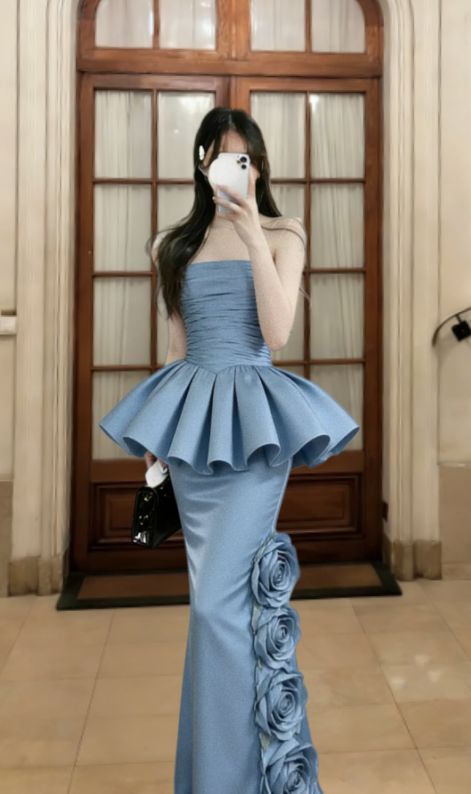 Gorgeous Mermaid Strapless Satin Long Prom Dress, Evening Dress C6824