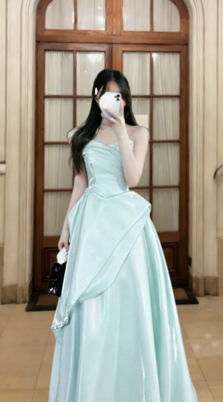 Pretty A Line Strapless Satin Long Prom Dress, Evening Dress C6825