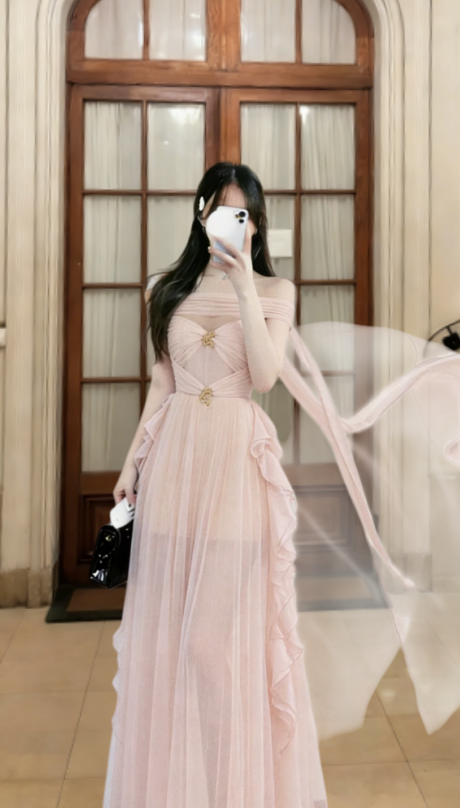 Chic A Line Strapless Tulle Long Prom Dress, Evening Dress C6829
