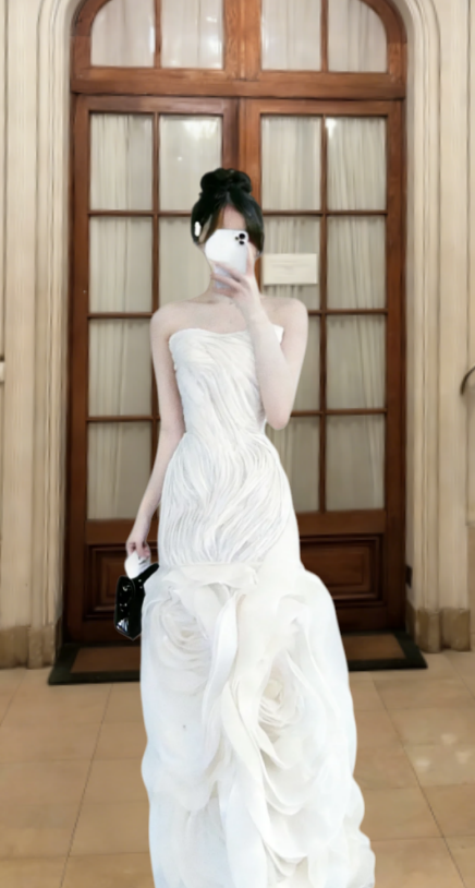 Chic Mermaid Strapless Chiffon Long Prom Dress, Evening Dress C6832