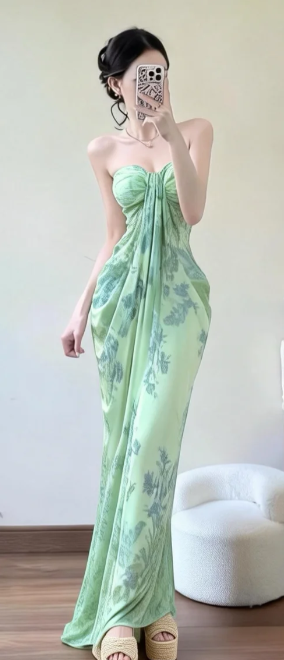 Charming Mermaid Sweetheart Printed Chiffon Long Prom Dress, Evening Dress C6870