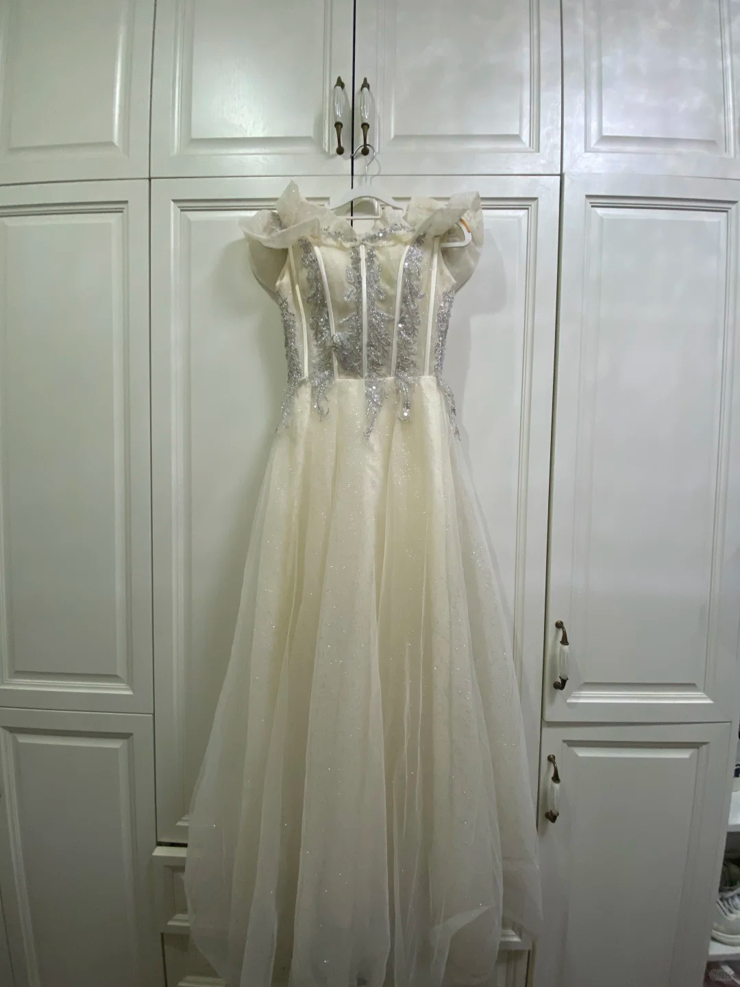 Classy A Line Strapless Tulle Sequin Long Prom Dress, Evening Dress C6877