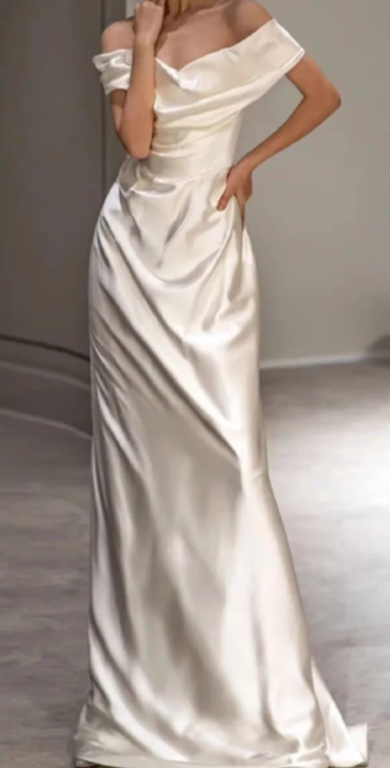 Elegant A Line Off The Shoulder Satin Long Prom Dress, Evening Dress C6886